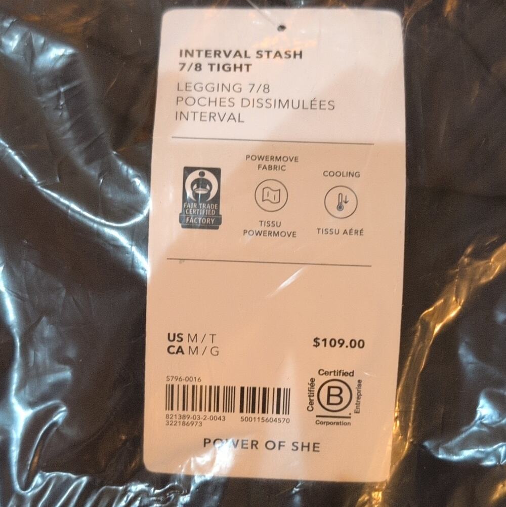 Athleta Interval Stash High Rise 7/8 Tight Leggings Pockets Black M